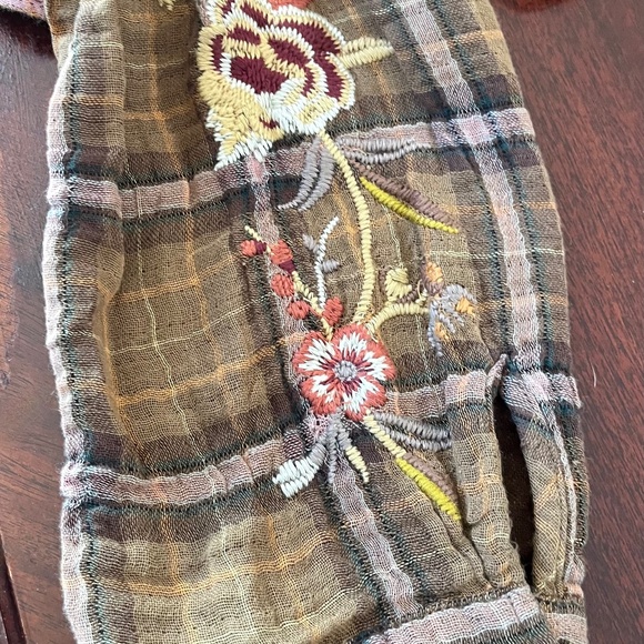 Johnny Was Pink and Brown Embroidered Plaid Top - Picture 6 of 7